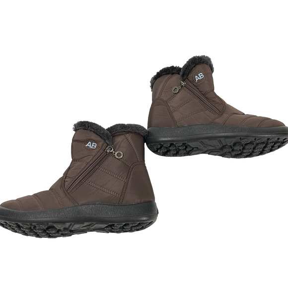 AB Snow Boots Womens Sz 10.5 EU 41 Brown Ankle Faux Fur Waterproof Flat Gorpcore - Picture 3 of 13